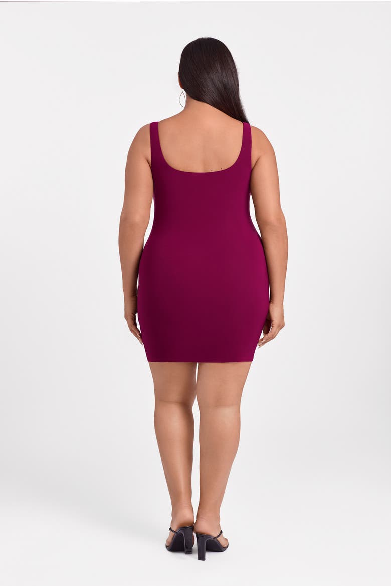 Sculpting Shapewear Shirred Waist Square Neck Tank Mini Dress, Alternate, color, Cherry Mocha