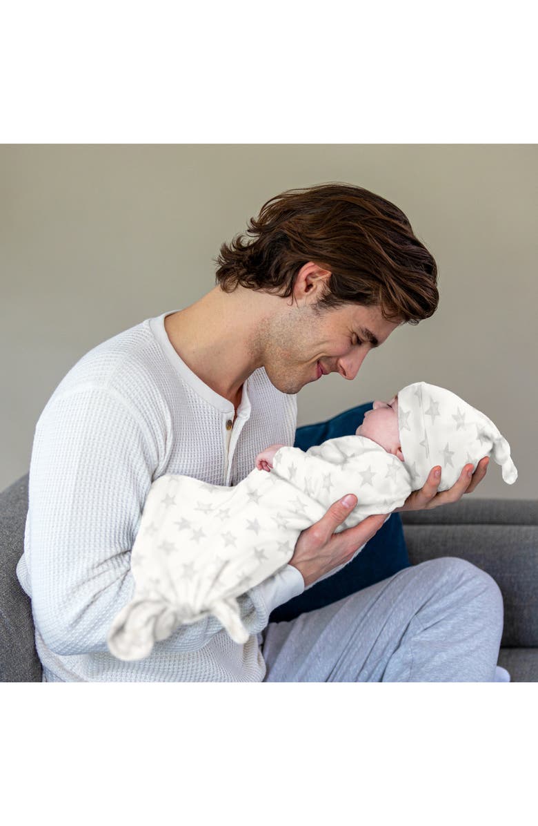 aden + anais Snuggle Knit Gown & Hat Set, Alternate, color, Grey Star