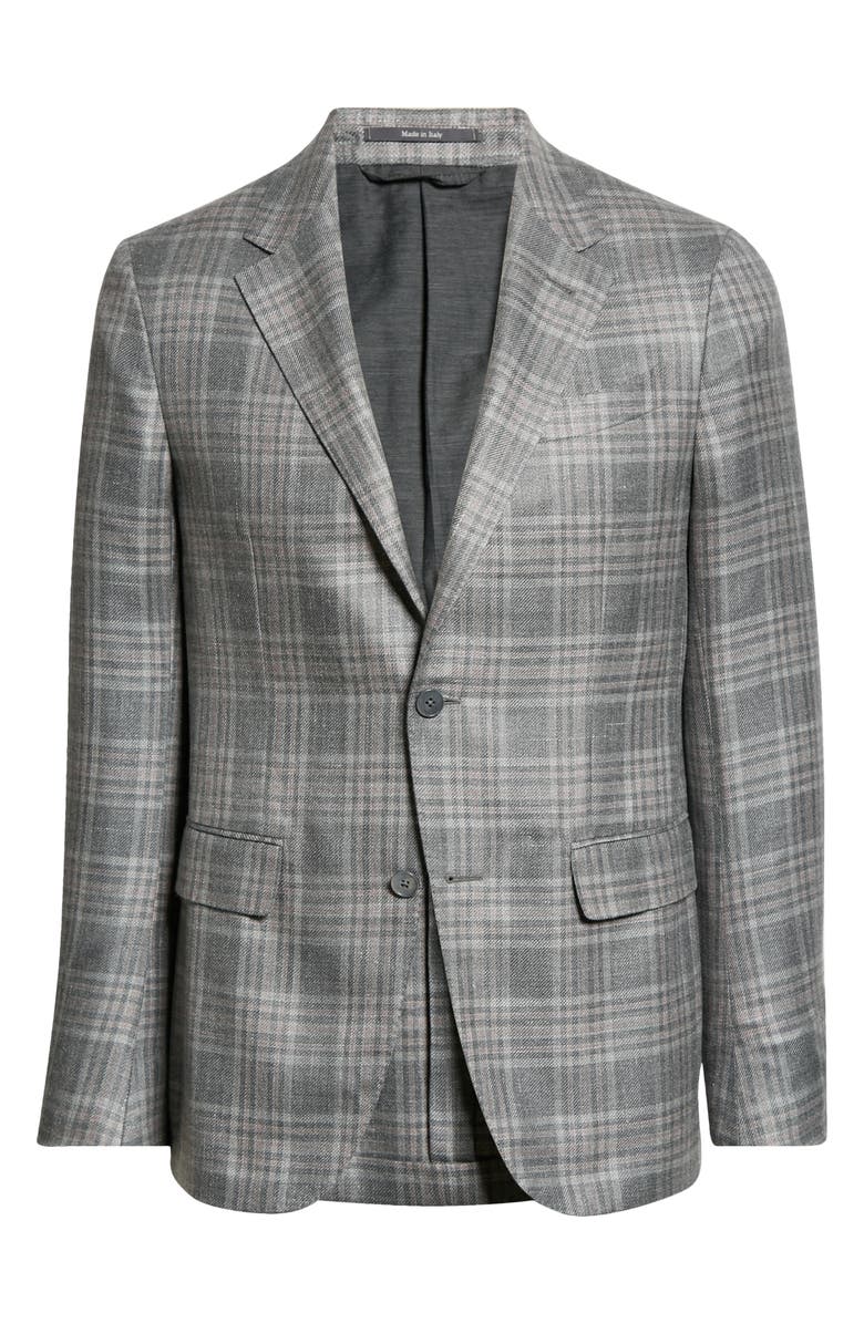 ZEGNA Prince of Wales Easy Fit Cashmere, Silk & Hemp Blazer, Alternate, color, 