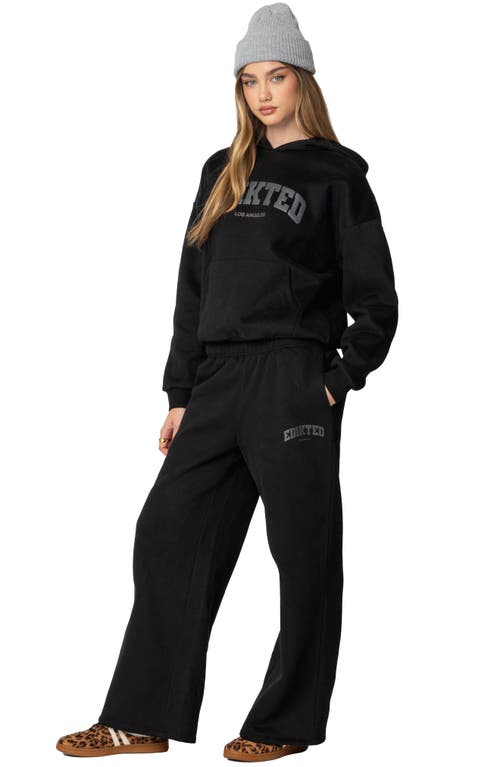 Shop Edikted La Logo Wide Leg Sweatpants In Black