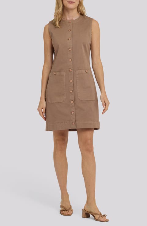 Sleeveless Patch Pocket Cotton Blend Dress