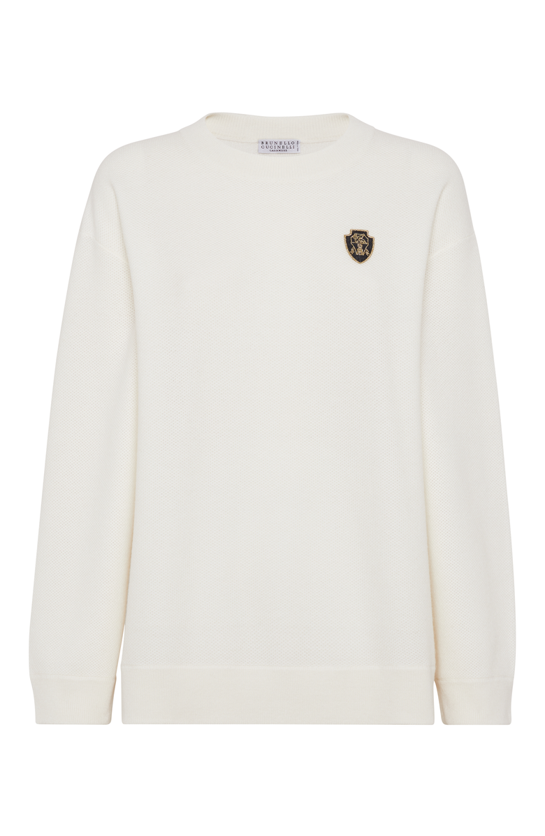 Brunello Cucinelli Honeycomb knit sweater with logo, Main, color, 