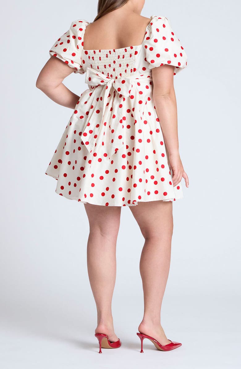 ELOQUII Polka Dot Puff Sleeve Skater Dress, Alternate, color, 