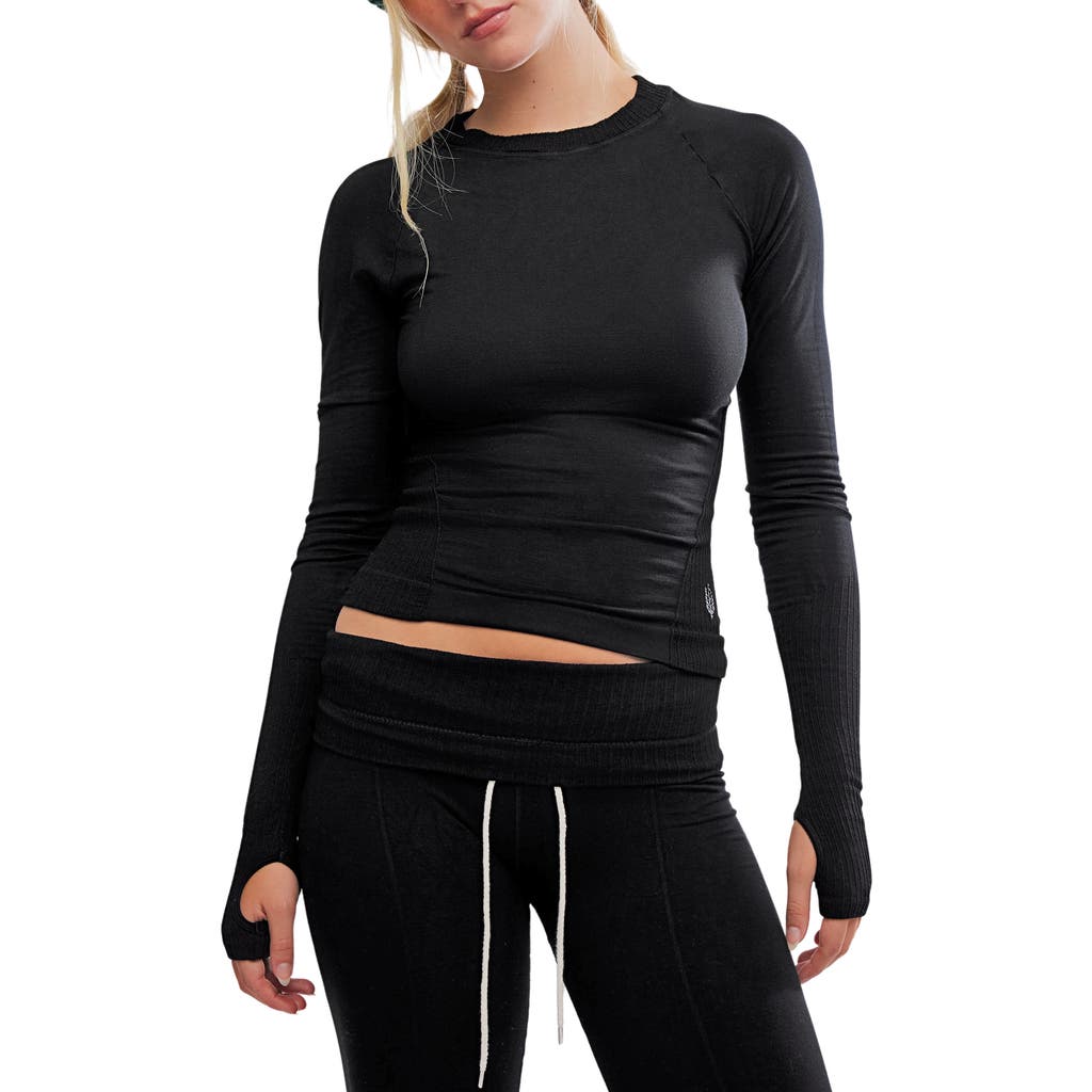 Free People Take Flight Base Layer Cropped T-shirt In Black