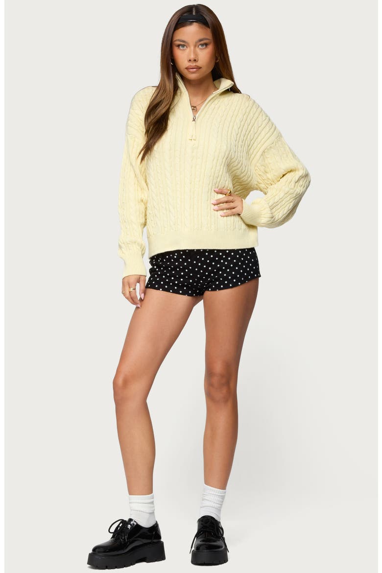 Sarie Cable Stitch Quarter Zip Cotton Sweater, Alternate, color, LIGHT-YELLOW