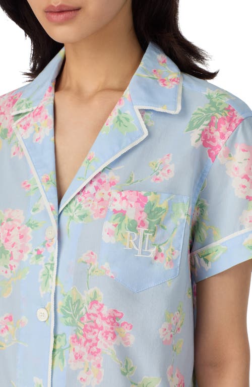 Shop Ralph Lauren Lauren Print Cotton Blend Short Pajamas In Blue Floral