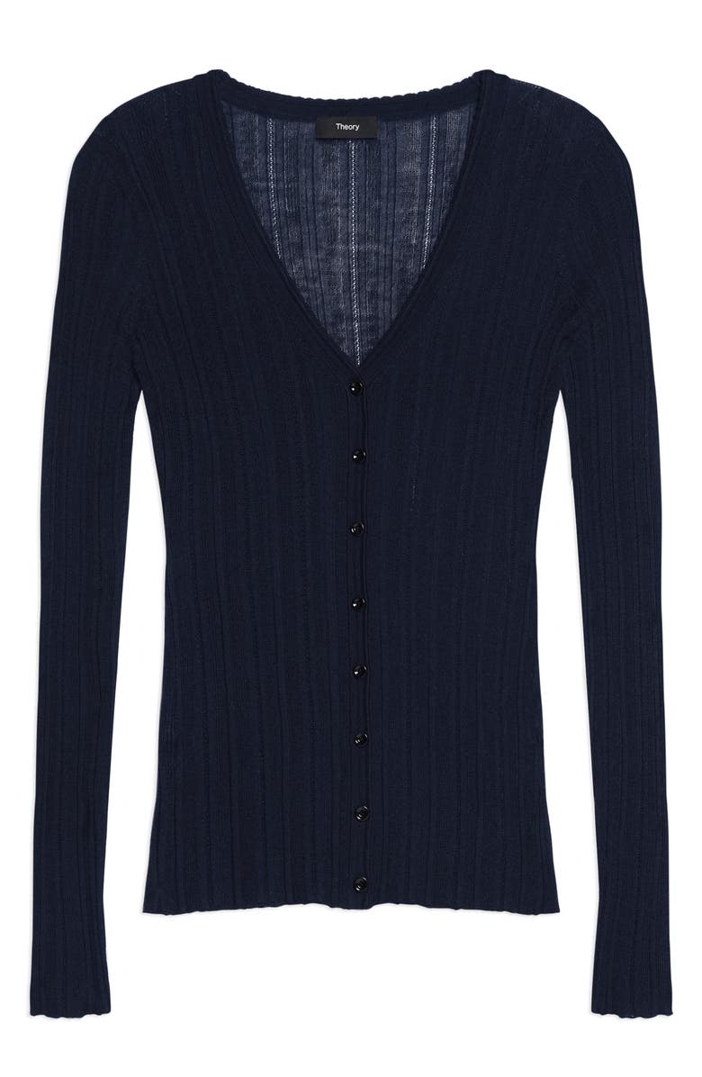 Theory Novel Pointelle Rib Wool Blend Cardigan, Alternate, color, 