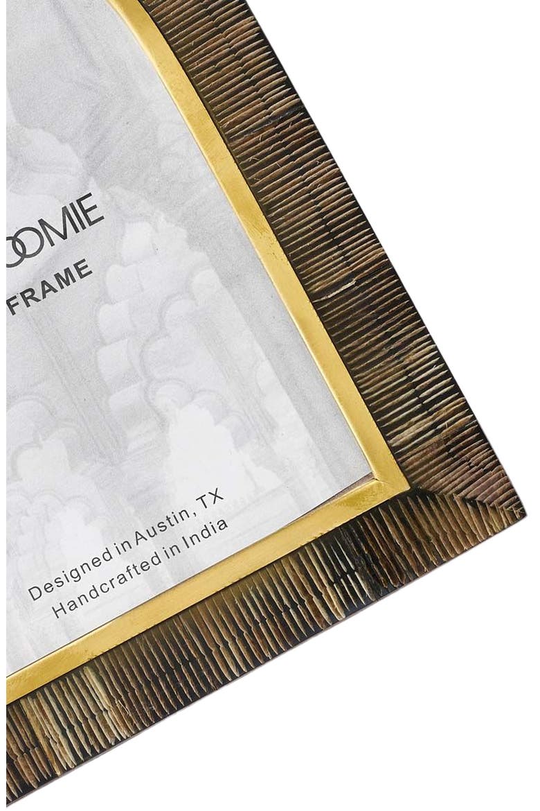 Kerala Picture Frame - Curved Carved Horn , Brass Inlay, Alternate, color, Brown - 5x7