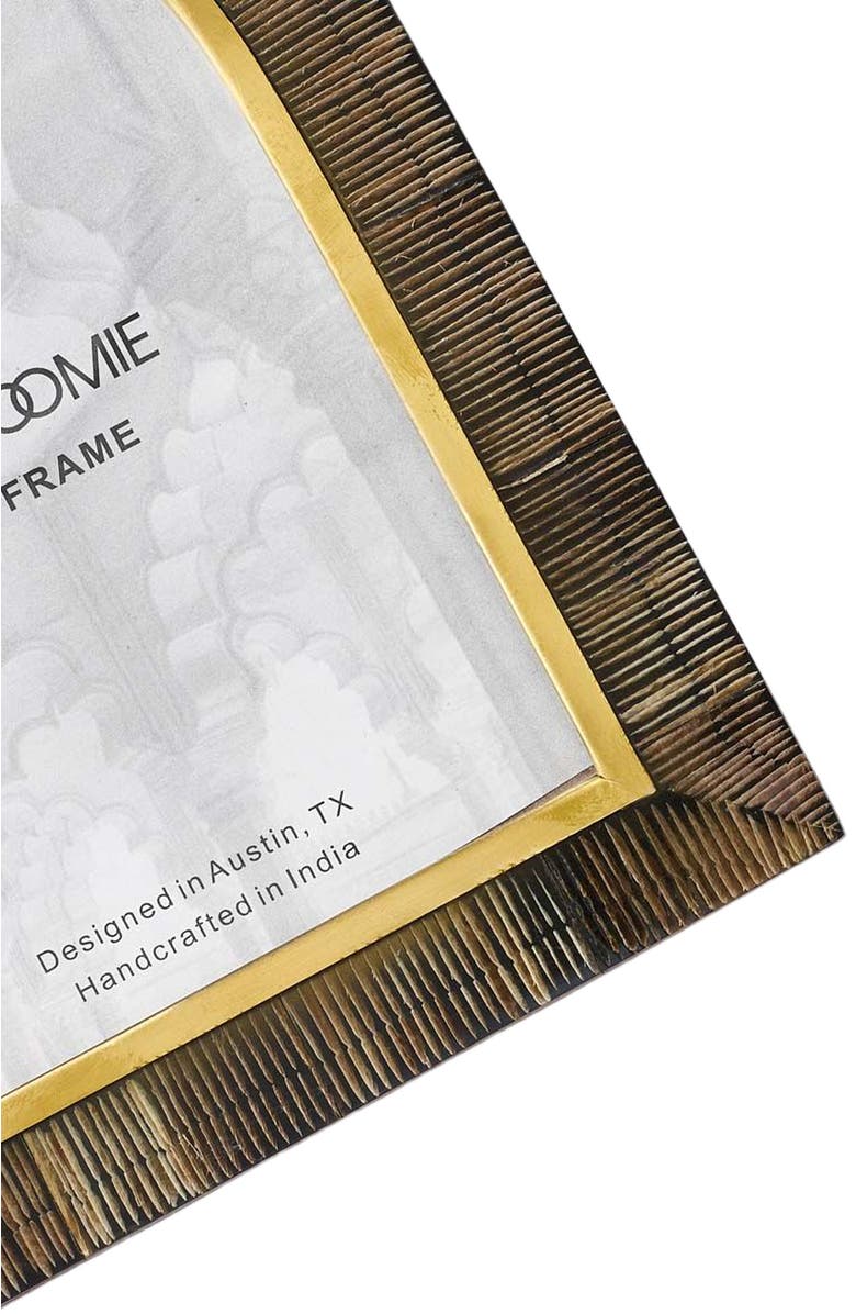 Matr Boomie Kerala Picture Frame - Curved Carved Horn , Brass Inlay, Alternate, color, Brown - 5X7