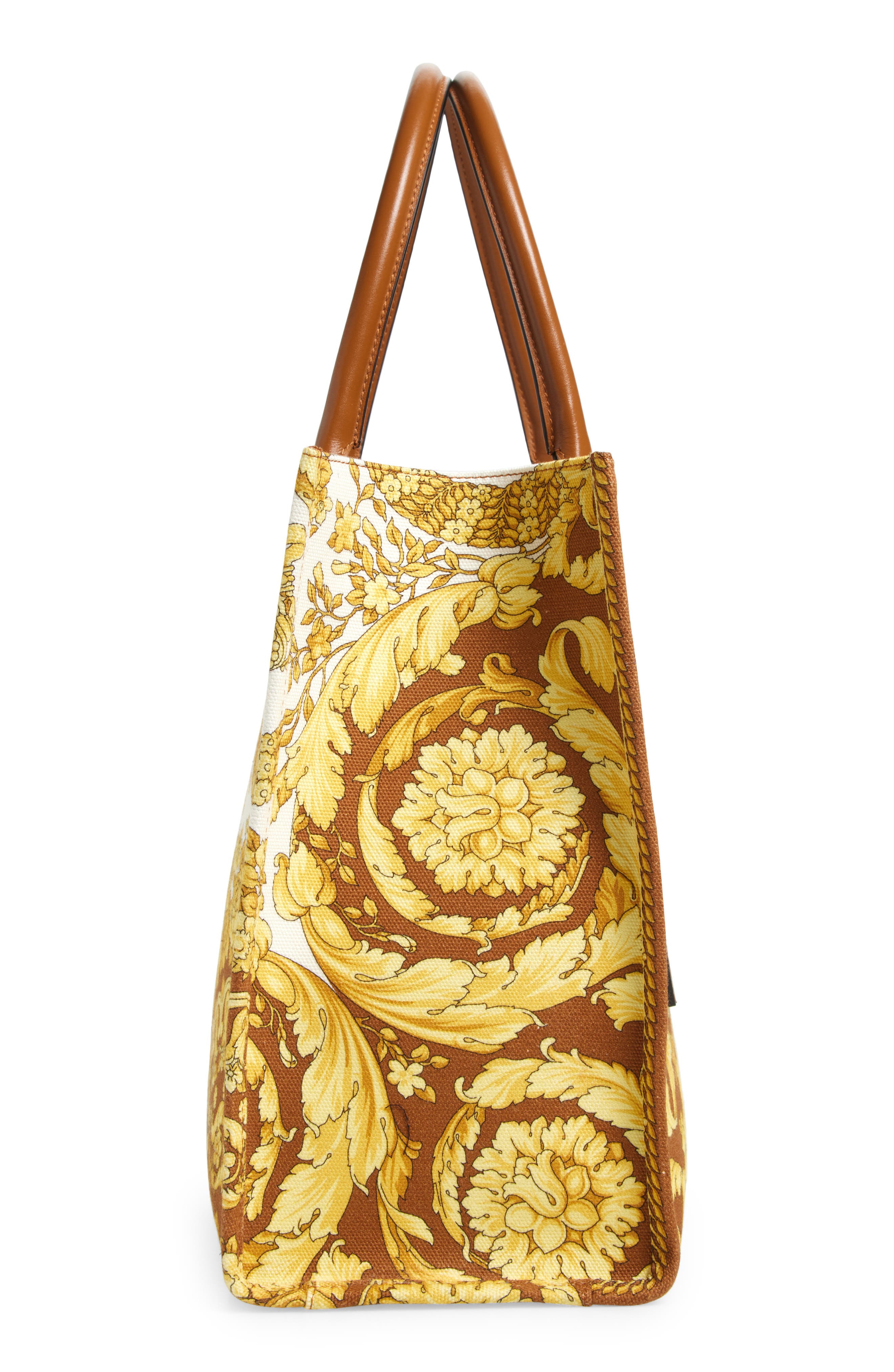 Versace La Medusa Logo Floral Canvas Tote, Alternate, color, 