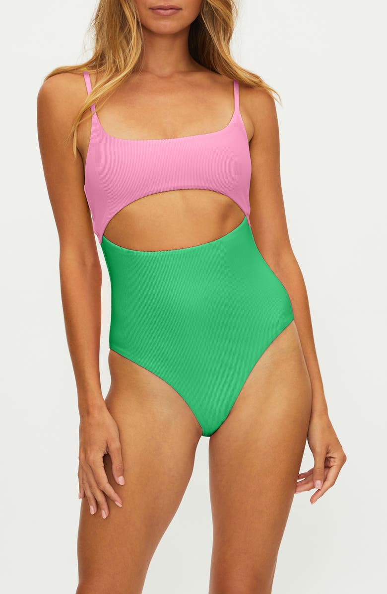 Beach Riot Ray Cutout Rib One-Piece Swimsuit, Main, color, 