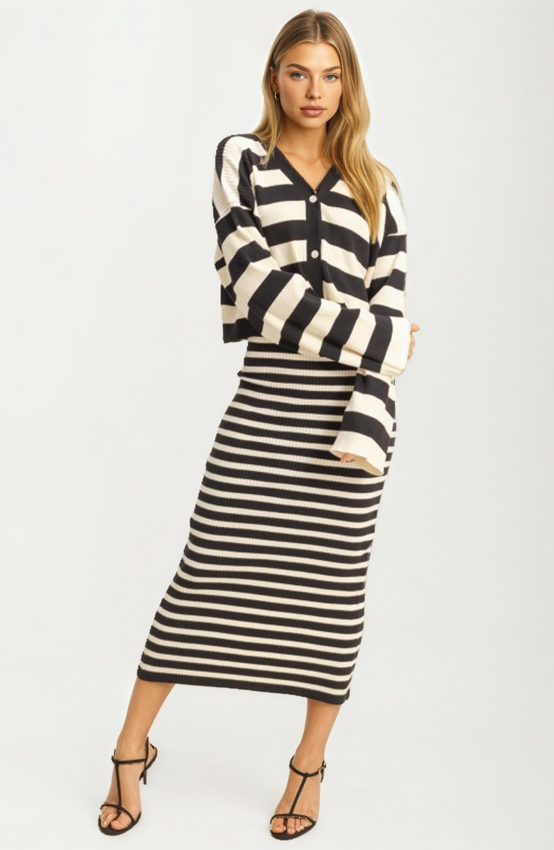 Knit and Lounge Striped Sleeveless Midi Dress and Cropped Cardigan, Main, color, 