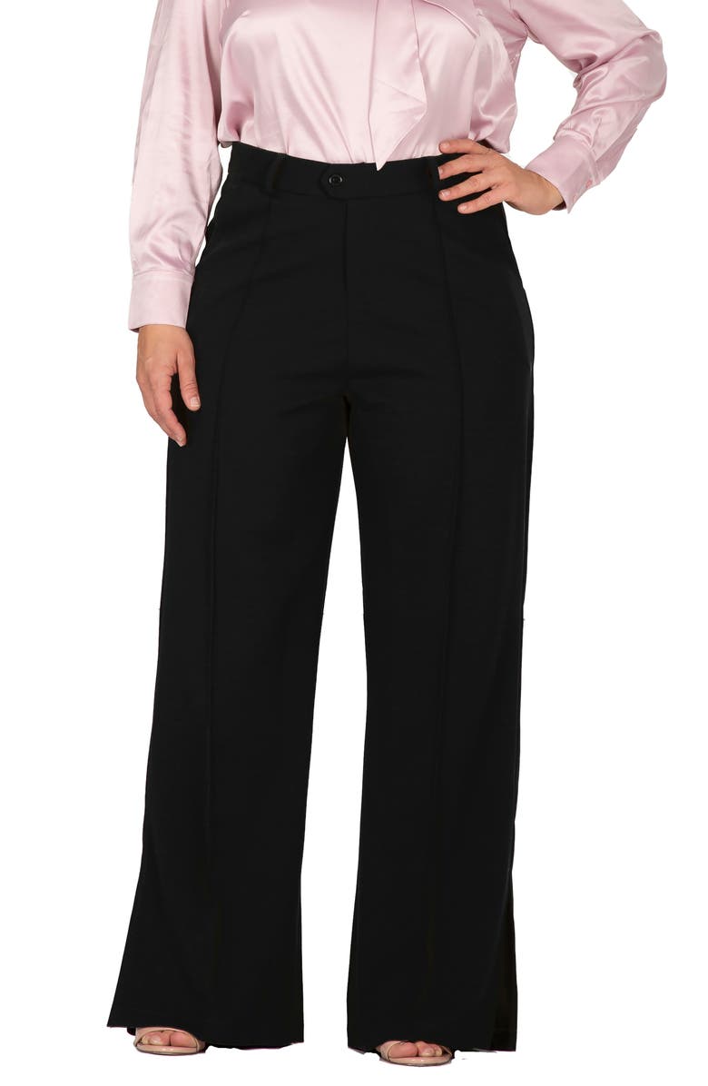 Standards & Practices High Waist Split Hem Wide Leg Stretch Cotton Trousers, Alternate, color,