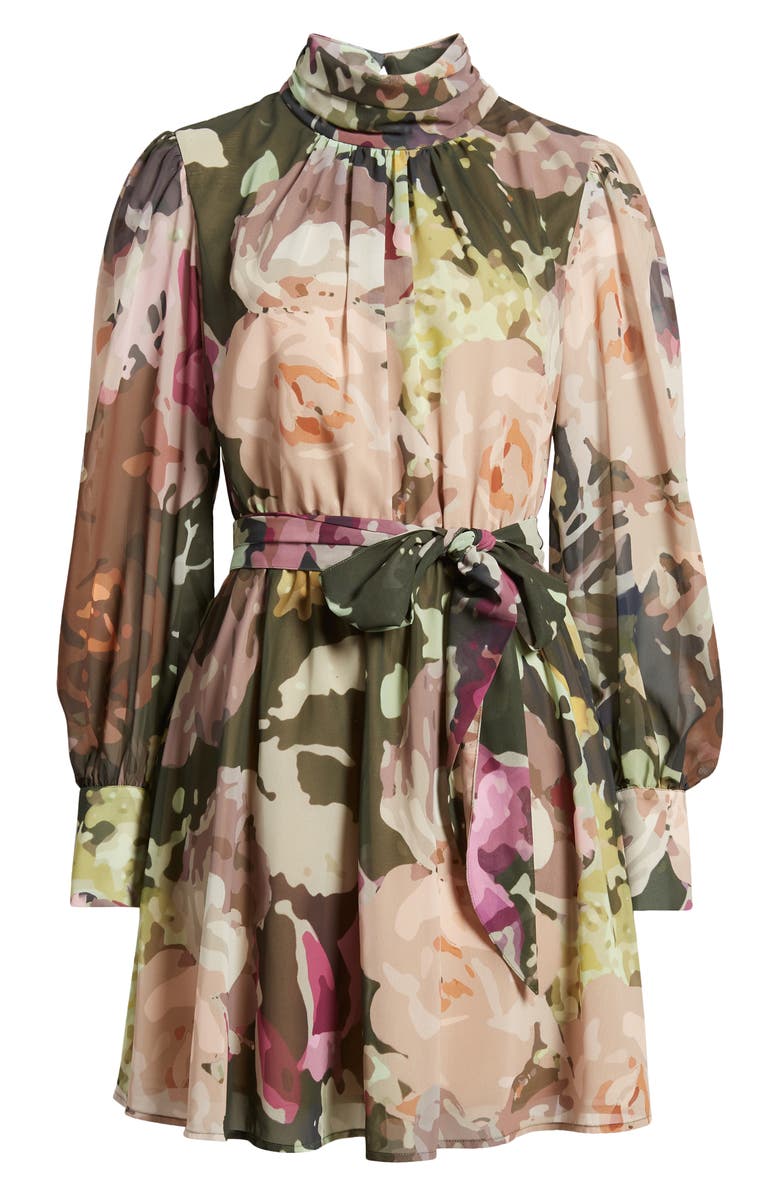 Jewel Badgley Mischka Floral Mock Neck Long Sleeve Minidress, Alternate, color,