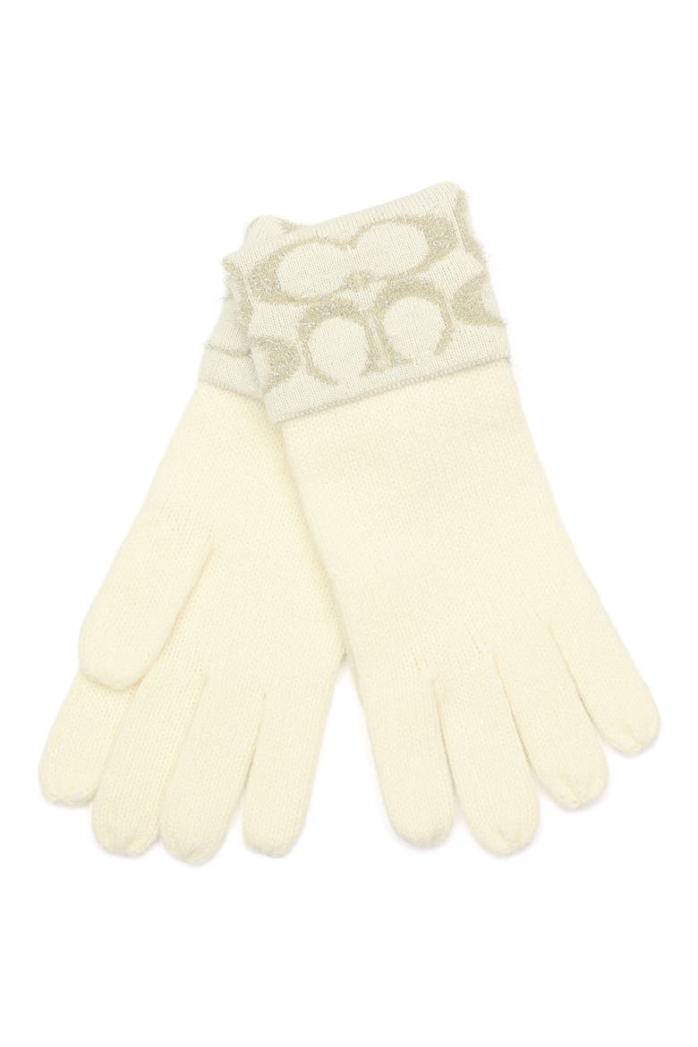 Signature C Metallic Headband & Gloves Set, Main, color, CHALK