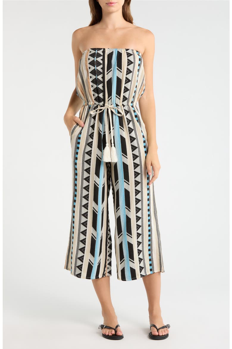 Embroidered Strapless Cover-Up Jumpsuit, Main, color, NEUTRAL AZTEC