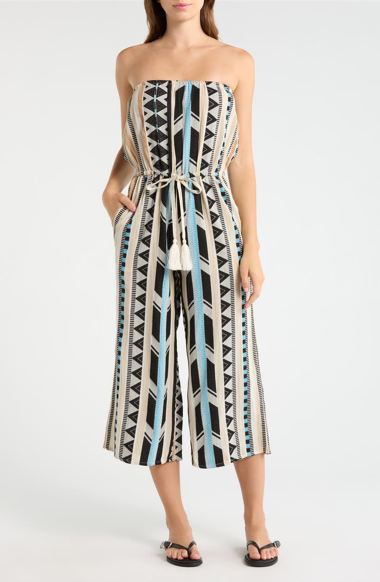 Elan Embroidered Strapless Cover-Up Jumpsuit, Main, color, Neutral Aztec