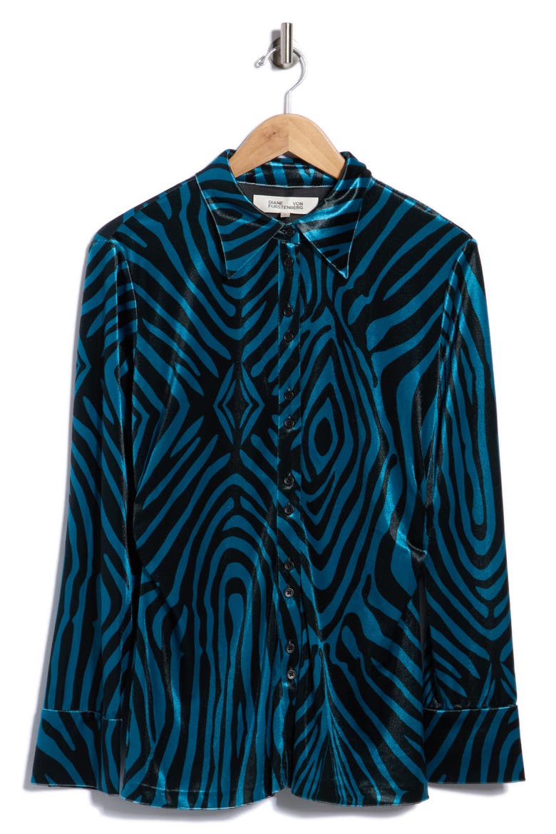 Soluck Velvet Button Down Shirt, Alternate, color, ZEBRA BLUE LG