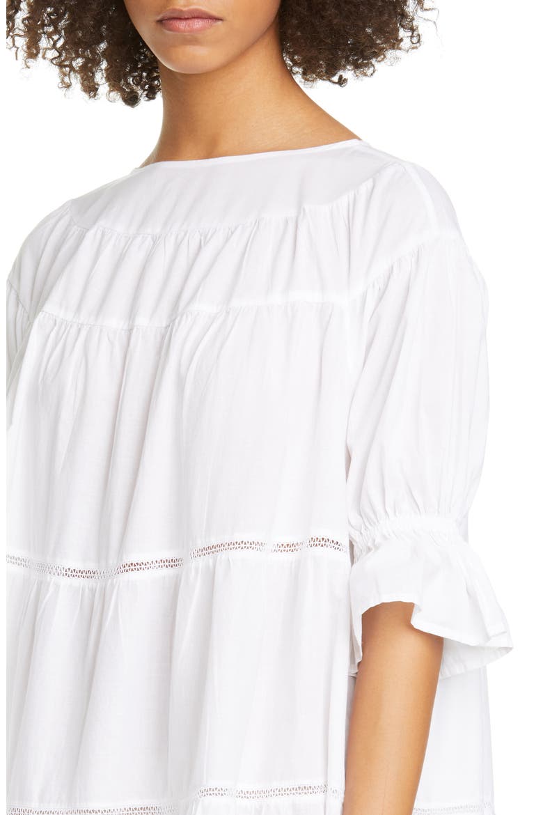 Paradis Open Tier Cotton Dress, Alternate, color, WHITE