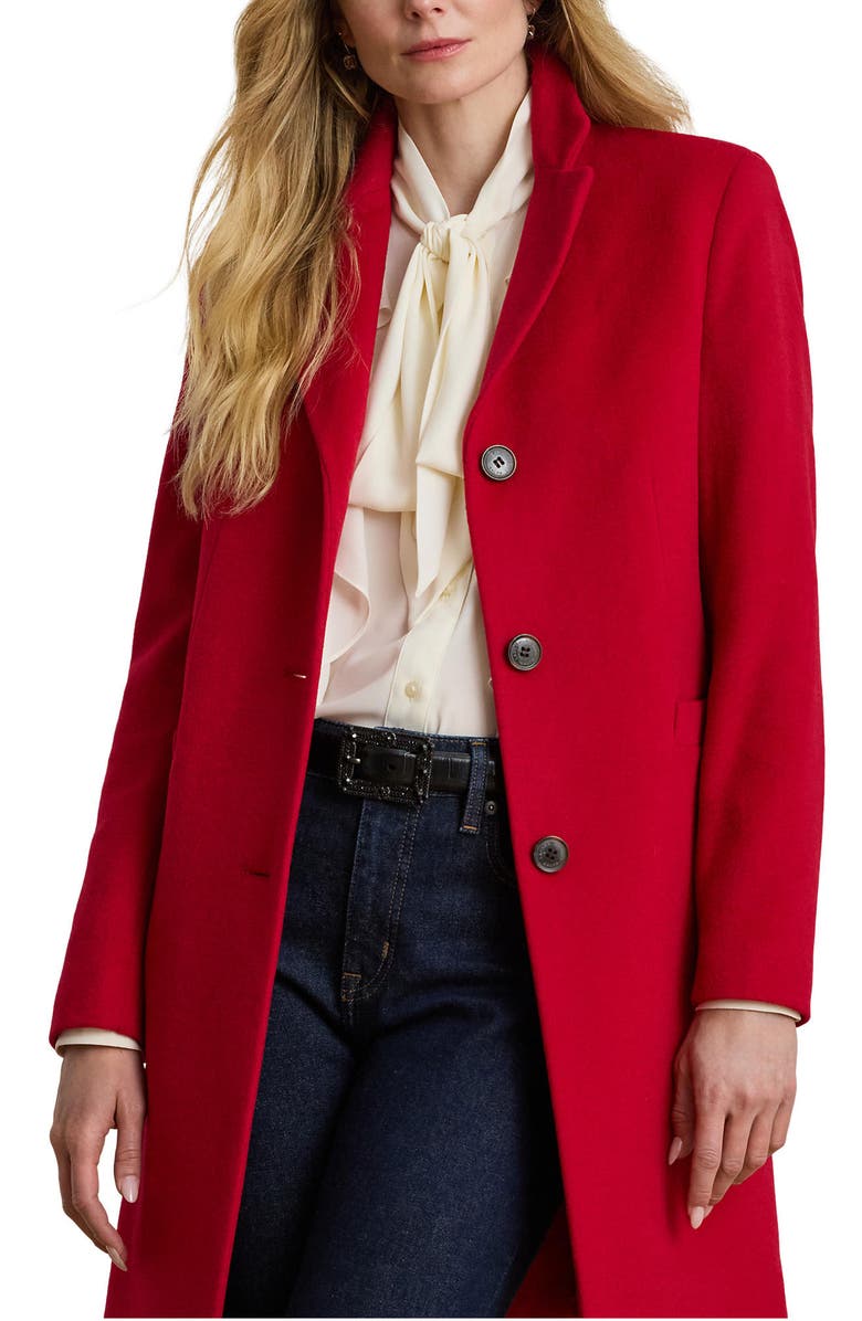 Lauren Ralph Lauren Longline Wool Blend Coat, Alternate, color, Festive Red