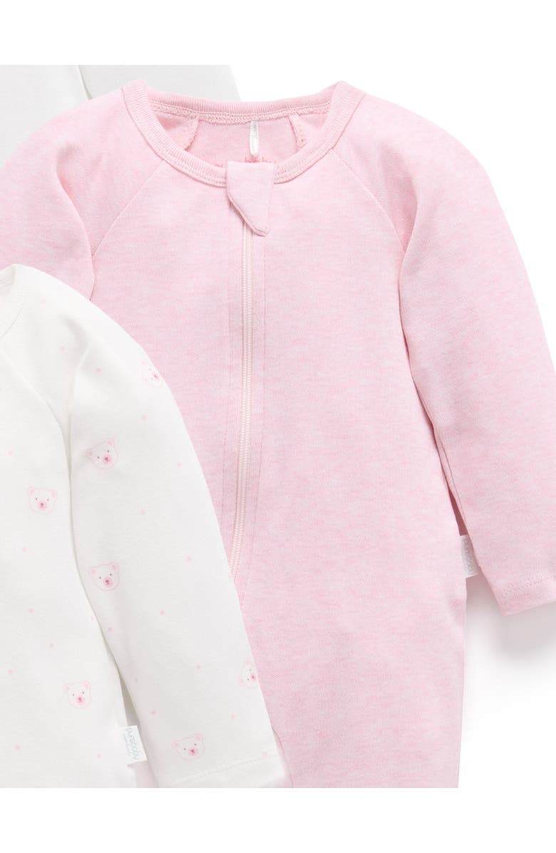 Purebaby 4 Pack Zip Footie Girls, Alternate, color, Pale Pink Bear Pack