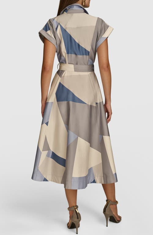 DONNA KARAN DONNA KARAN NEW YORK GEO COLORBLOCK BELTED MIDI SHIRTDRESS 