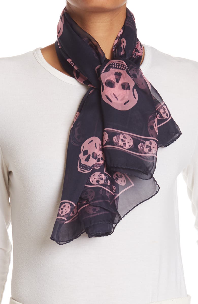 McQueen Classic Skull Printed Scarf, Alternate, color,