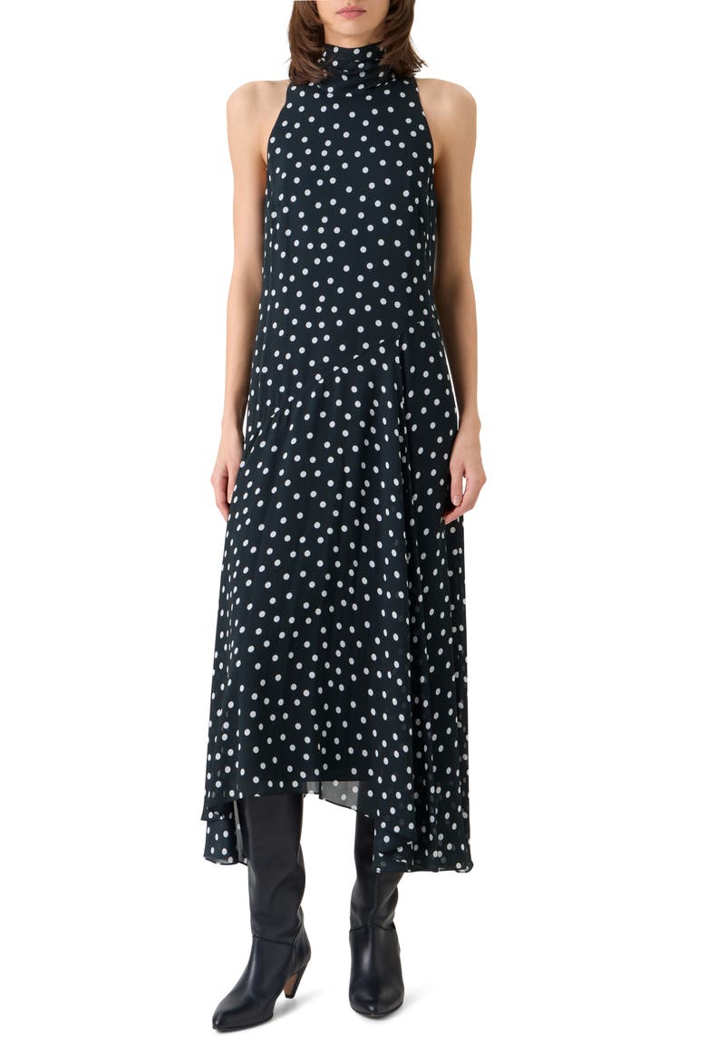 Polka Dot Georgette Dress, Main, color, BLACK-CREAM