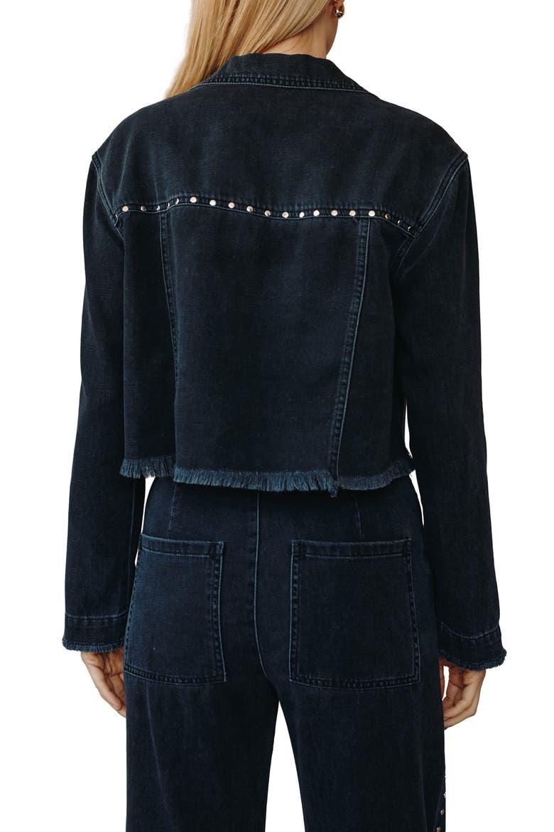 Anya Studded Fringe Trim Denim Jacket, Alternate, color, MOON SHADOW WASH