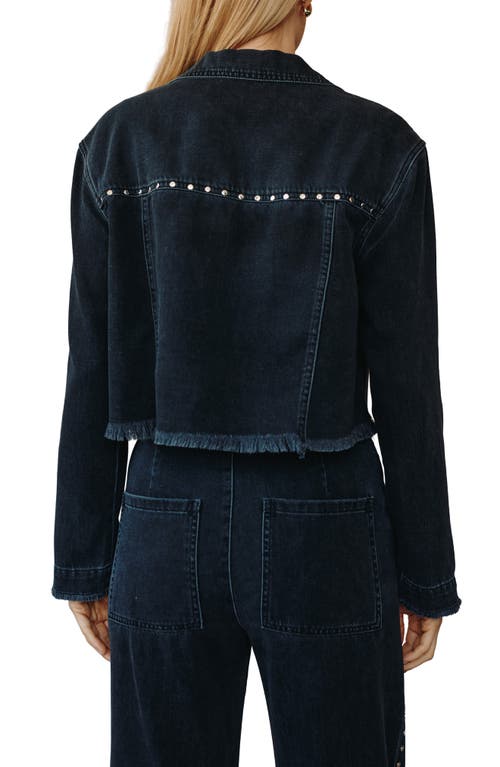 Bella Dahl Anya Studded Fringe Trim Denim Jacket In Blue