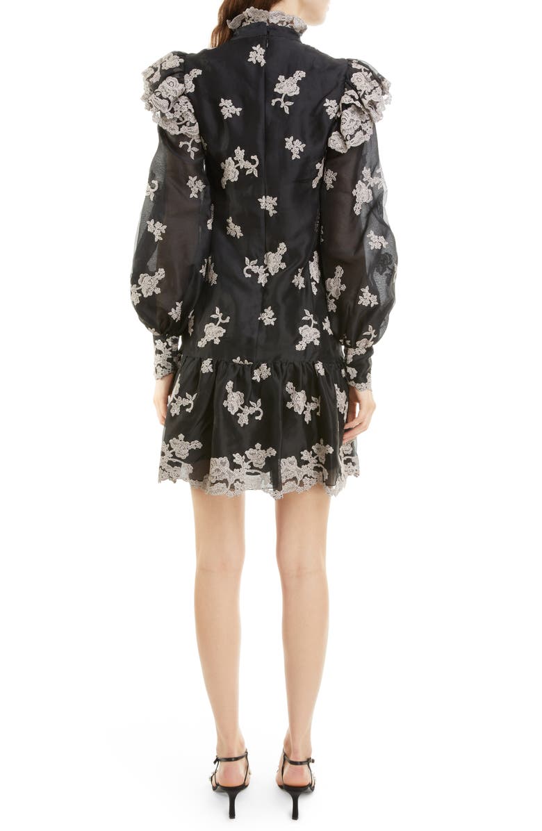 Erdem Nella Embroidered Floral Long Sleeve Organza Dress, Alternate, color, Black