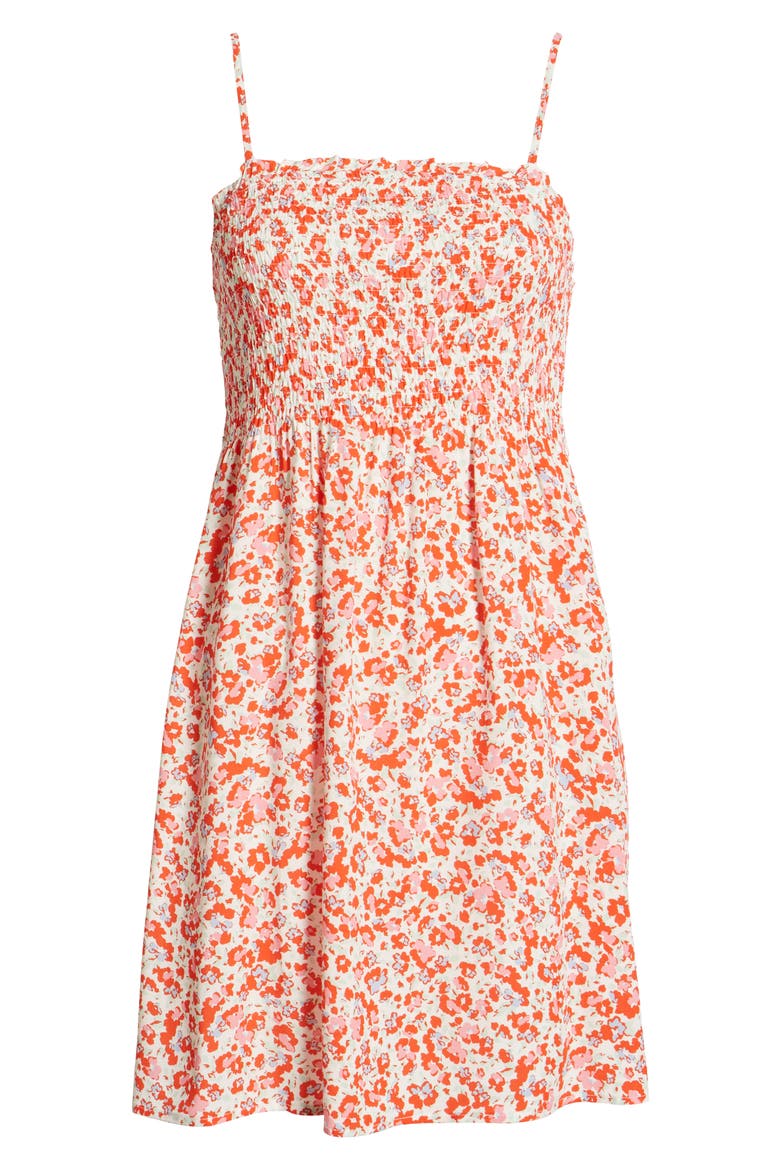 Ola Smocked Floral Minidress, Alternate, color, CHERRY TOMATO AOP NICA