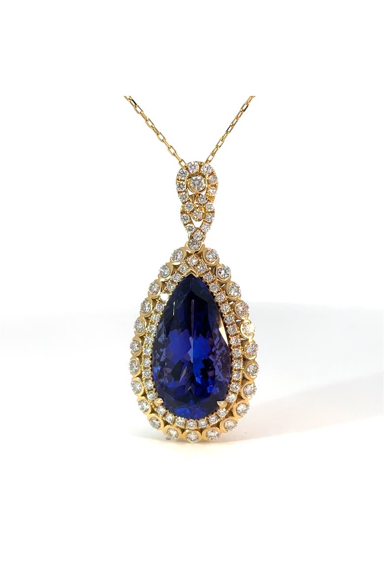 10.77ct Tanzanite Diamond Teardrop Pendant 18K Yellow Gold 18in, Main, color, yellow