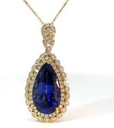 Ancona Jewelry 10.77ct Tanzanite Diamond Teardrop Pendant 18K Yellow Gold 18in
