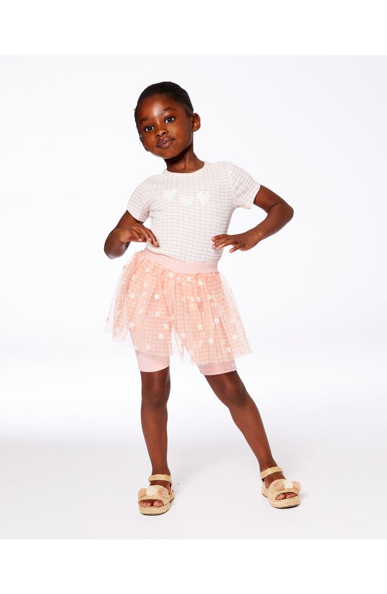 Deux par Deux Girl's Crinkle Biker Short With Flower Mesh Skirt Light Old Pink, Alternate, color, 