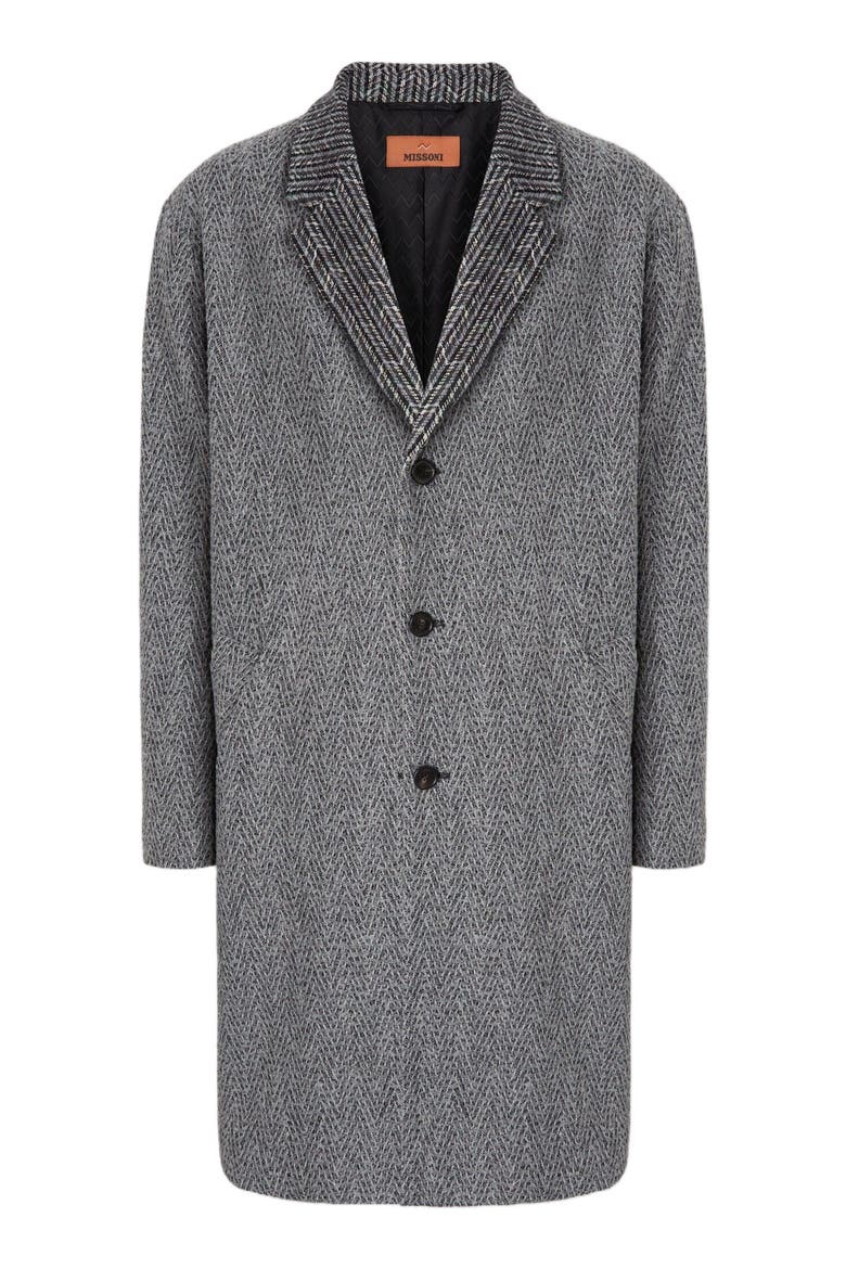 Wool Cloth Coat With Chevron Pattern, Alternate, color, Grey