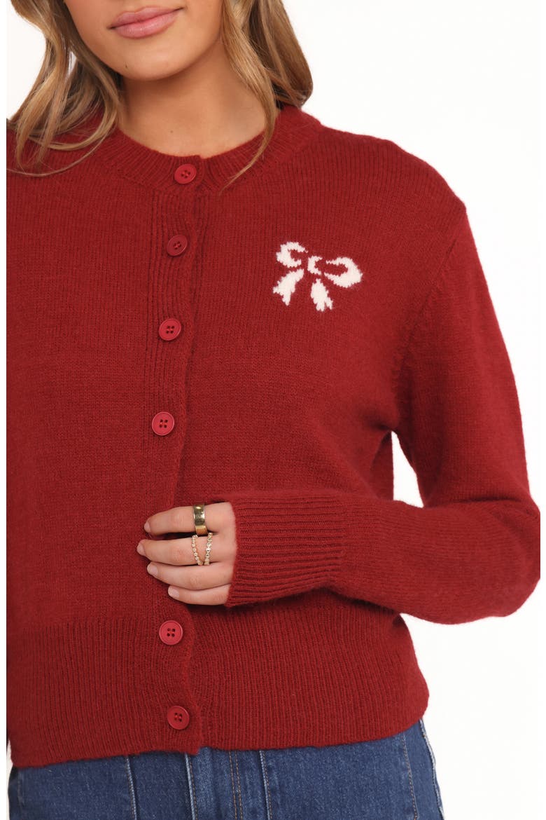 Middleton Bow Cardigan, Alternate, color, WINE