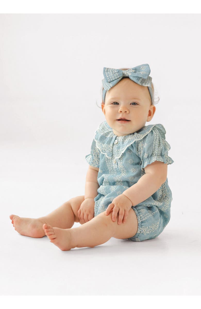 Mabel + Honey Delicate Blue Short Sleeve Romper, Alternate, color, Blue