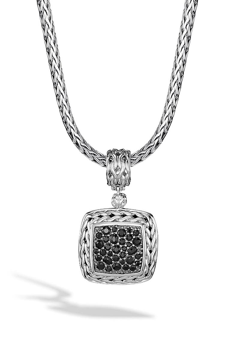 Carved Chain Pendant, Sterling Silver, Pavé, Main, color, SILVER/ BLACK DIAMONDS