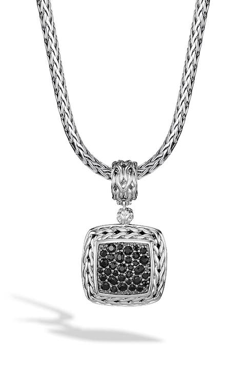 Carved Chain Pendant, Sterling Silver, Pavé