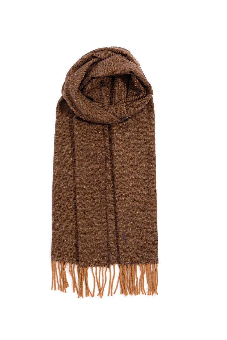 Herringbone Tweed Scarf, Main, color, Dark Brown