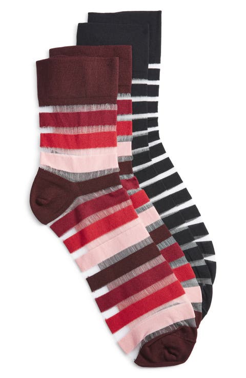 Assorted 2-Pack Sheer Stripe Crew Socks
