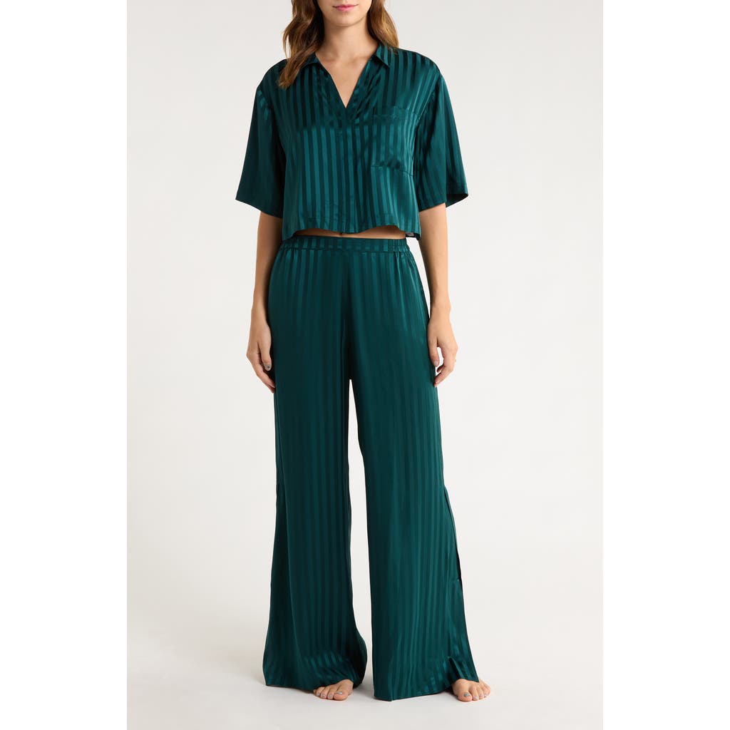 Lunya Stripe Jacquard Washable Silk Pajamas In Green