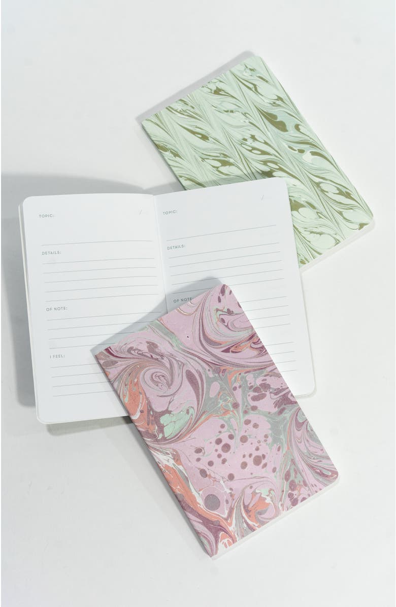 Bond & Grace Set of Three Pocket Journals - Decorative Marble, Alternate, color, Green