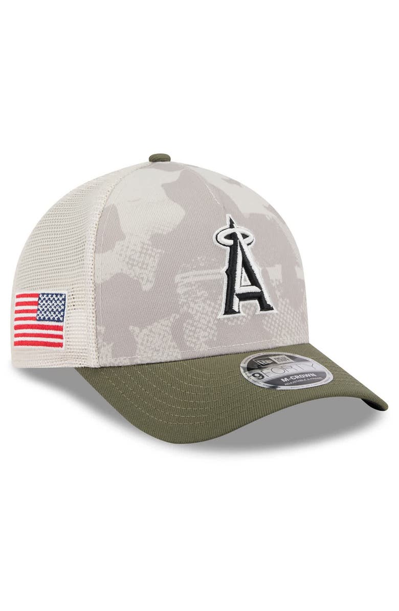 New Era Men's New Era Light Beige/Olive Los Angeles Angels 2025 Armed Forces Day 9FORTY M-Crown A-Frame Adjustable Hat, Main, color, Light Beige