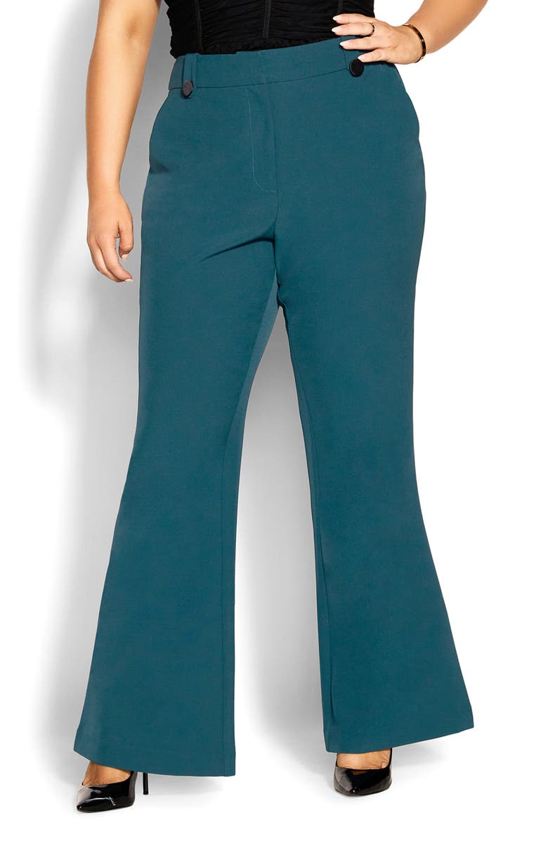 City Chic Vienna High Waist Flare Pants, Main, color, Jade