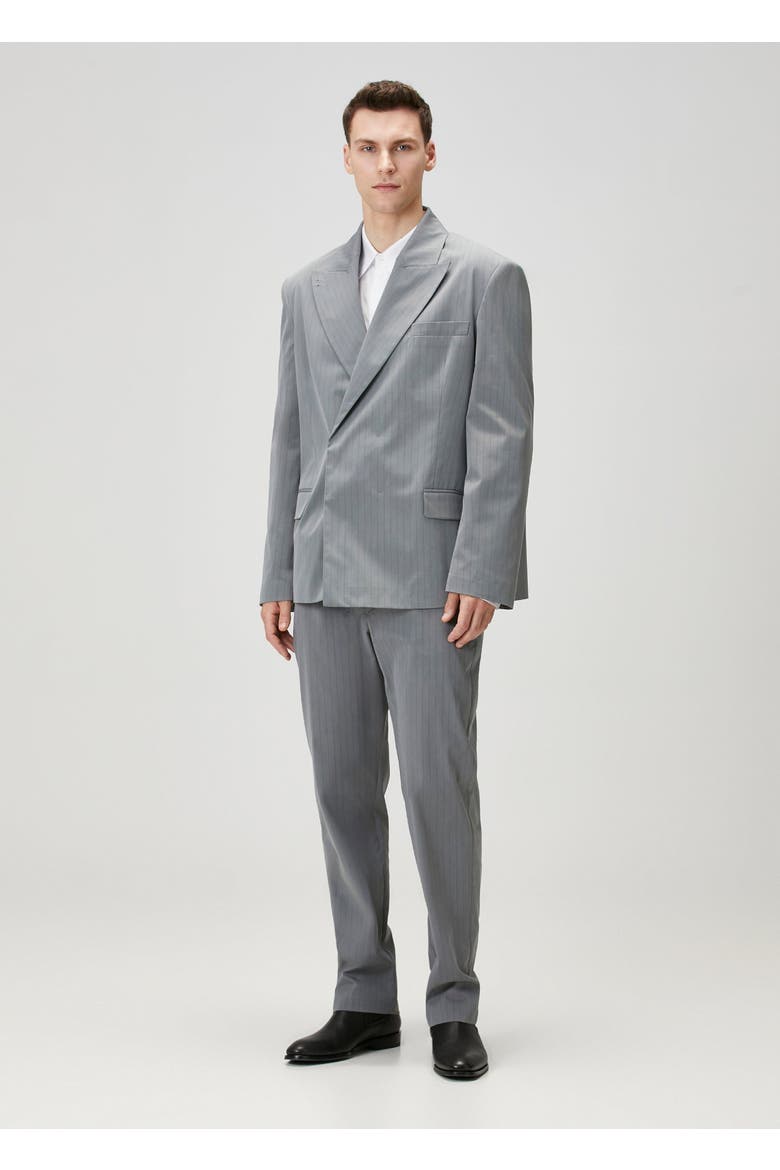 Cotton Blend Striped Woven Blazer Jacket, Alternate, color, grey