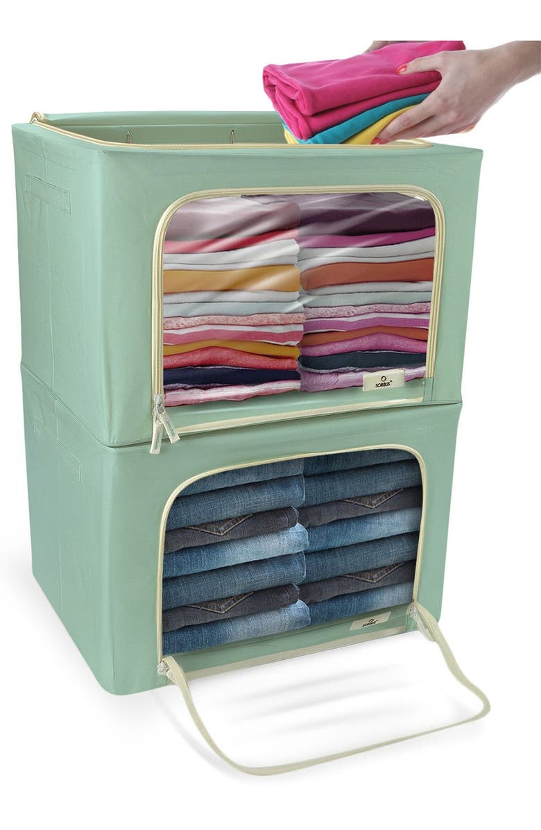 SORBUS Teal Large Zip Window Fabric Storage Box - Set of 2, Main, color, 