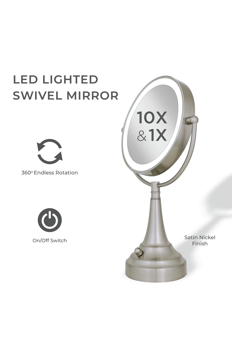 Zadro Lighted Makeup Mirror with 10X/1X Magnification, Battery & Cordless, Alternate, color, Satin Nickel