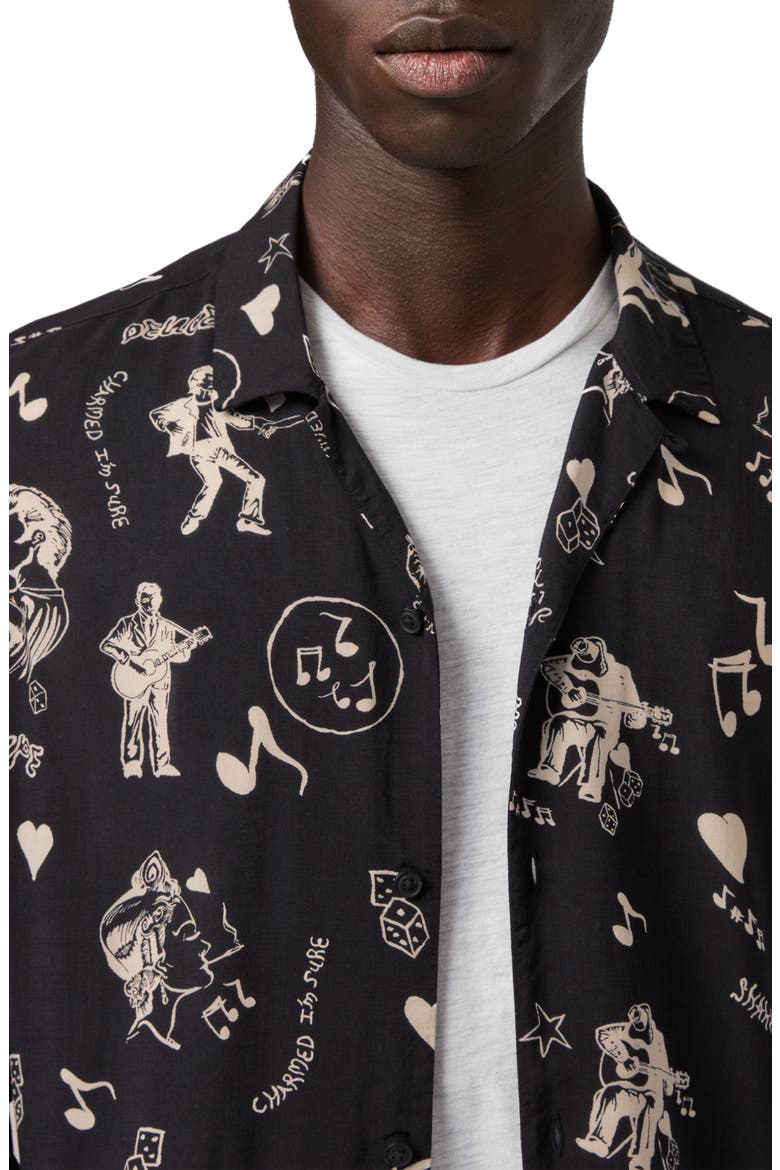 Tres Chordos Slim Fit Print Button-Up Shirt, Alternate, color, JET BLACK